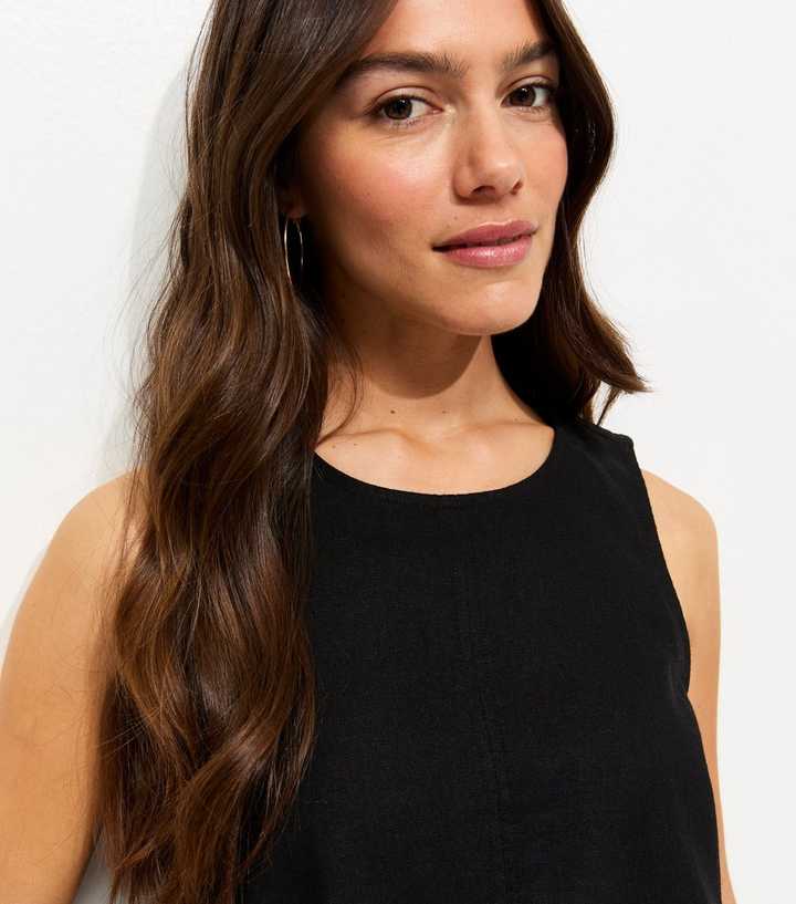 Petite Black Linen Blend Sleeveless Top
