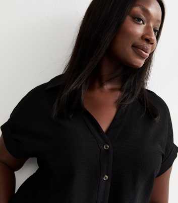 Curves Black Plain Short Sleeve Shirt