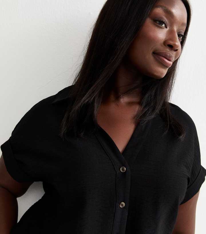 Curves Black Plain Short Sleeve Shirt