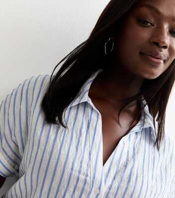 Curves Blue Striped Short Sleeve Shirt