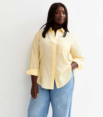 Curves Yellow Cotton Striped Shirt