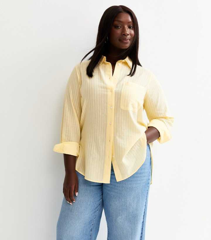 Curves Yellow Cotton Striped Shirt
