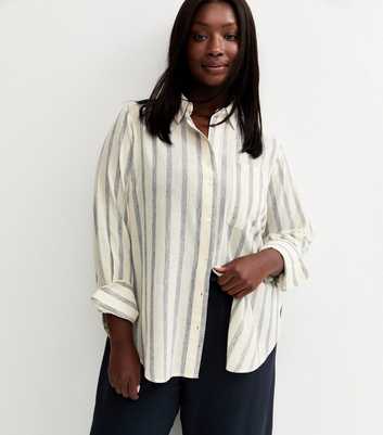 Curves Blue Pinstripe Long Sleeve Shirt