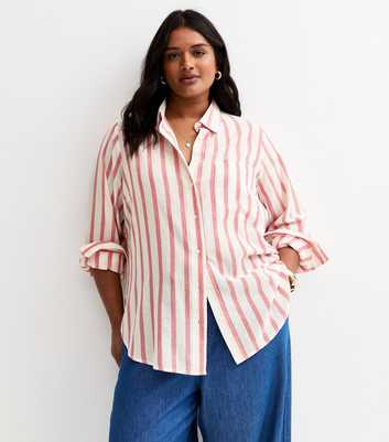 Curves Pink Pinstripe Long Sleeve Shirt