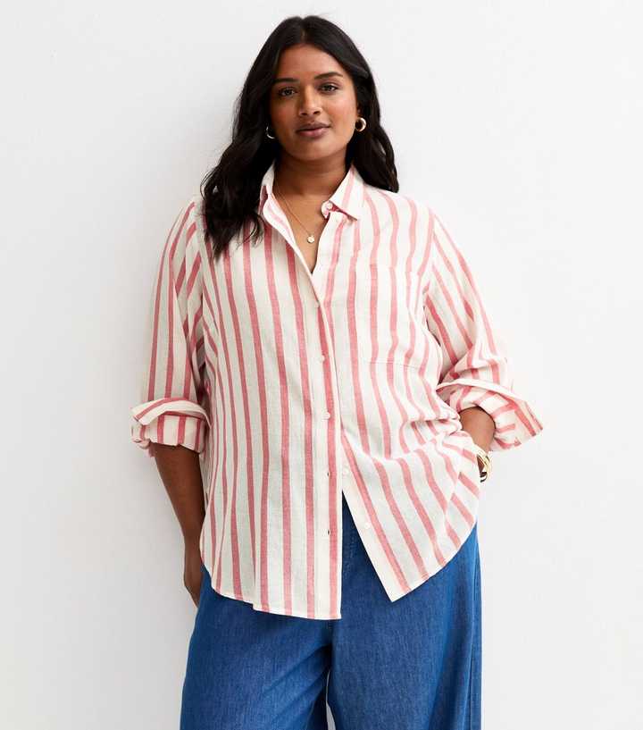 Curves Pink Pinstripe Long Sleeve Shirt