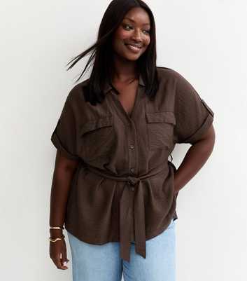 Curves Dark Brown Tie Belt Utility Shirt