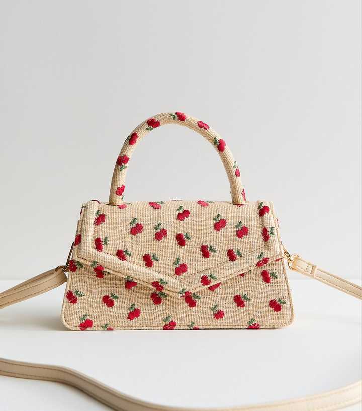 Stone Cherry Embroidered Top Handle Bag