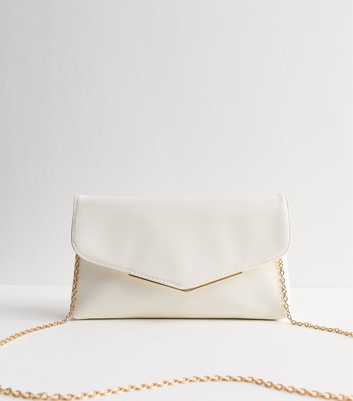 White Faux Leather Envelope Shoulder Bag