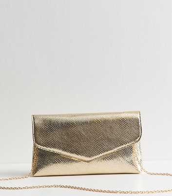 Gold Faux Leather Envelope Shoulder Bag