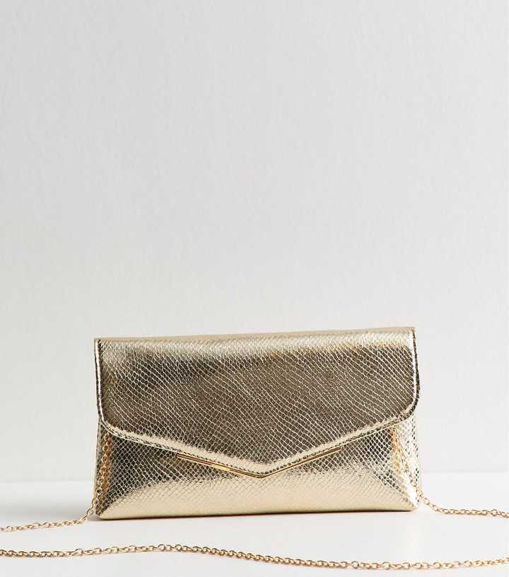 Gold Faux Leather Envelope Shoulder Bag