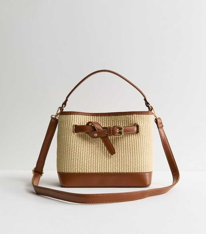 Stone Belted Woven Bucket Bag