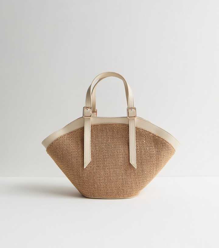Stone Woven Trapeze Handbag