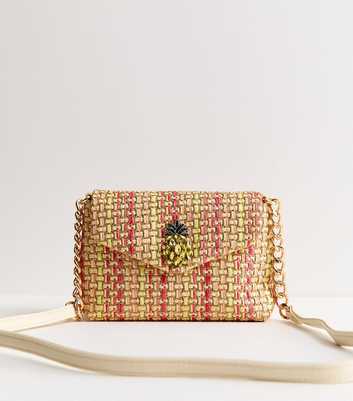 Pink Woven Sparkly Pineapple Crossbody Bag