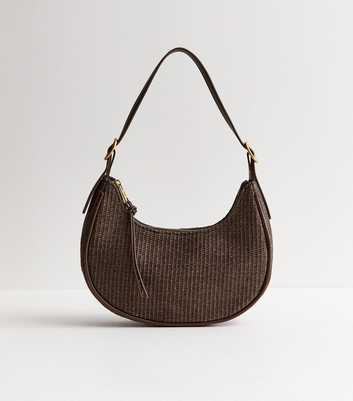 Dark Brown Woven Curved Shoulder Bag