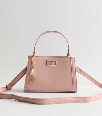 Light Pink Faux Leather Charm Crossbody Bag