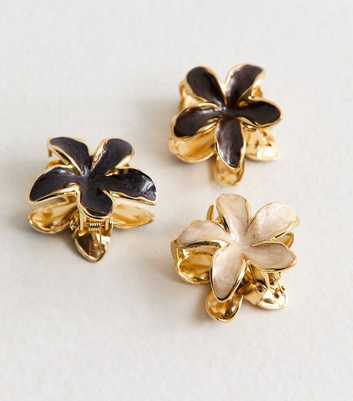 Pack of 3 Gold Tone Enamel Mini Flower Hair Clips