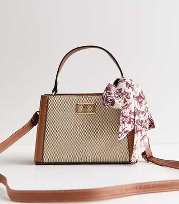 Brown Canvas Scarf Top Handle Crossbody Bag