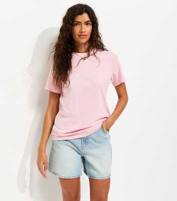 Light Pink Cotton Crew Neck T-Shirt
