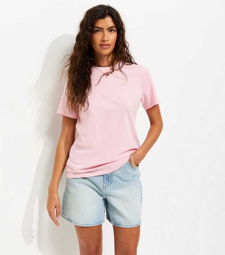 Light Pink Cotton Crew Neck T-Shirt