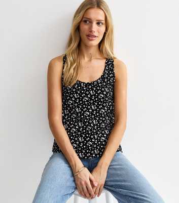 Black Daisy Print Relaxed Tank Top