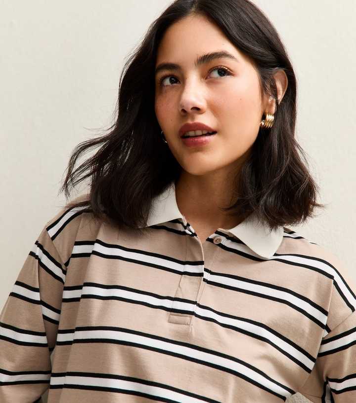 Cream Striped Long Sleeve Rugby Top