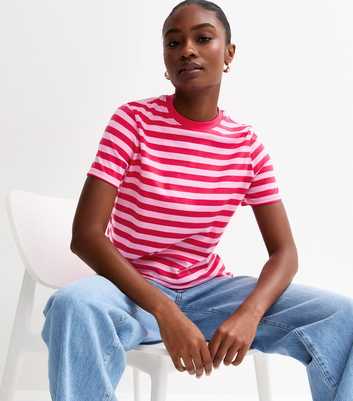 Pink Cotton Striped T-Shirt