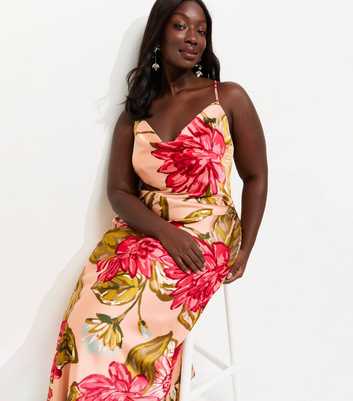 Curves Orange Floral Slip Midi Dress