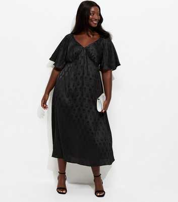Curves Black Paisley Jacquard Flutter Sleeve Midi Dress