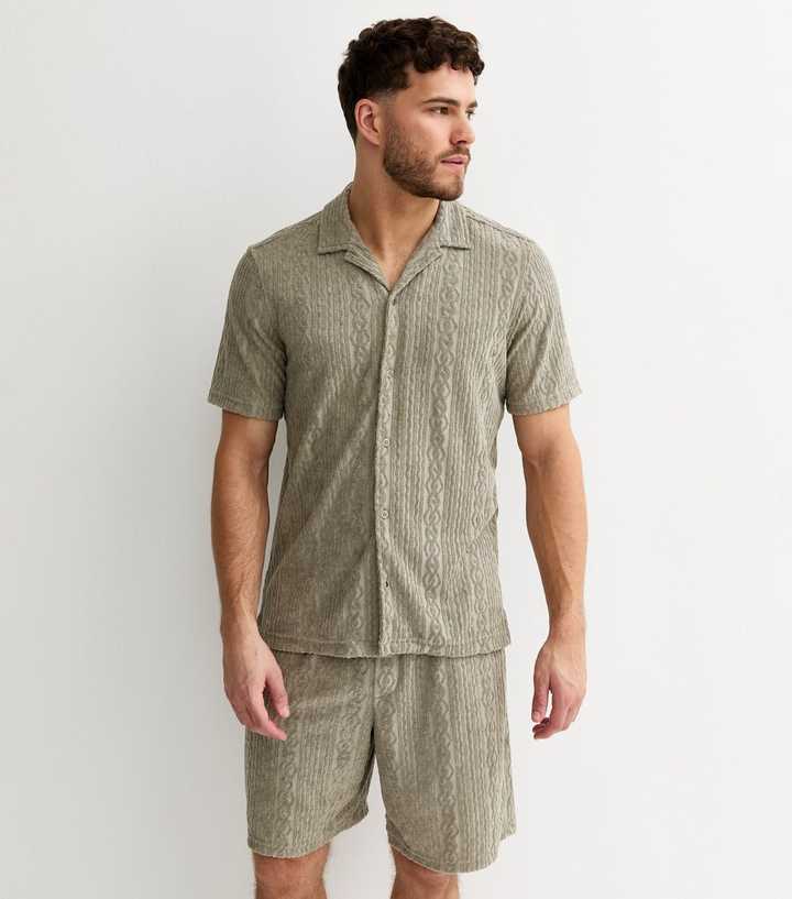 Light Khaki Regular Patterned Terry Towelling Shirt