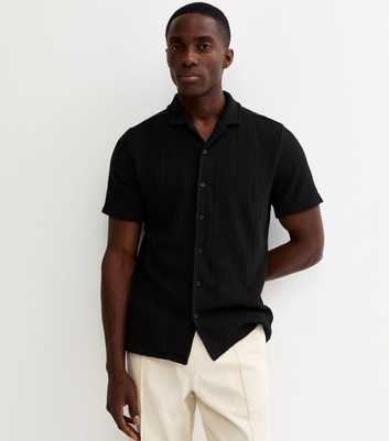 Black Relaxed Fit Textured Revere Collar Shirt