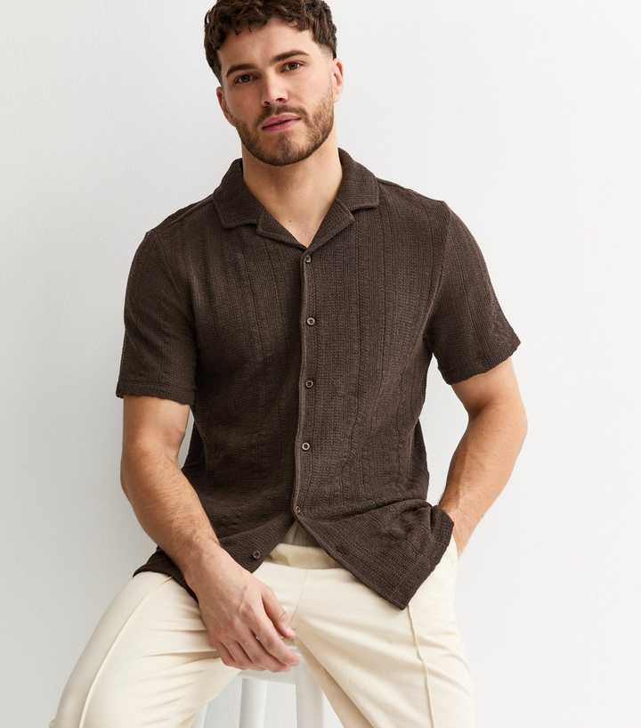Brown Relaxed Fit Textured Revere Collar Shirt