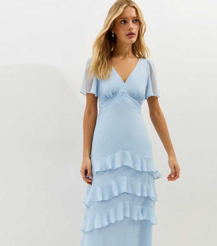 Light Blue Chiffon Lace Tea Maxi Dress