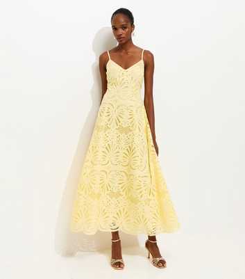 Yellow Cutwork Strappy Midi Dress