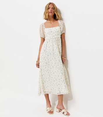 Cream Ditsy Floral Tie Back Milkmaid Midi Dress