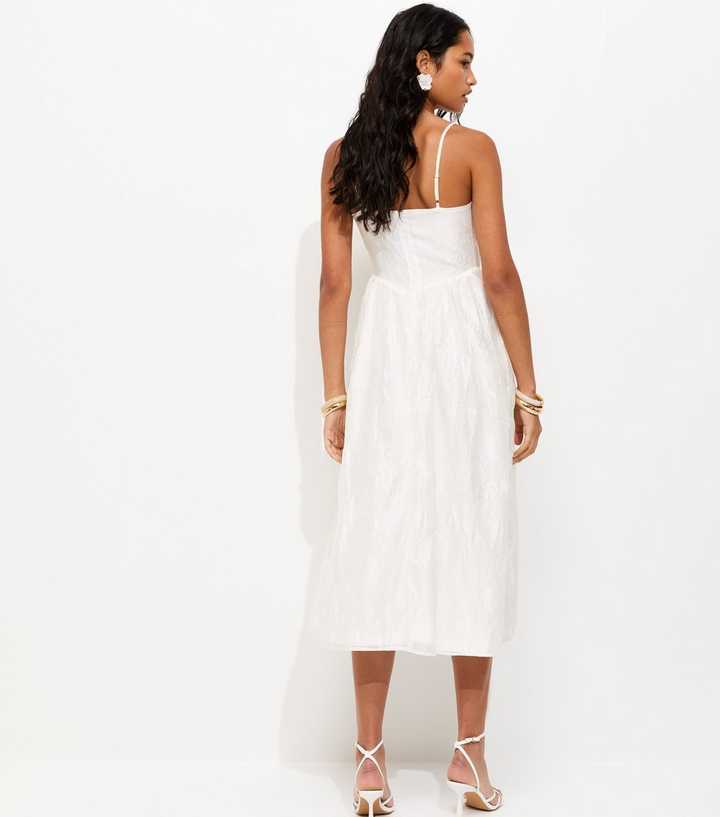White Sparkly Floral Jacquard Midi Dress | New Look