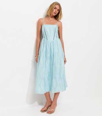 Light Blue Sparkly Floral Jacquard Midi Dress