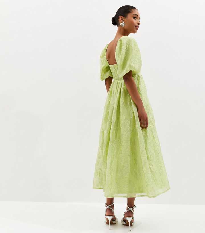 Light Green Glitter Clipped Milkmaid Midi Dress | New Look Light Green Glitter Clipped Milkmaid Midi Dress | New Look
