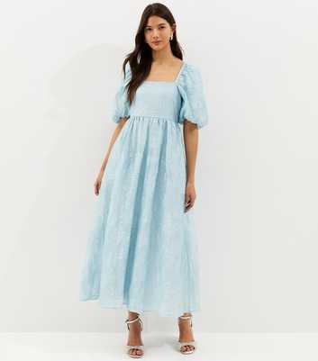 Light Blue Glitter Clipped Milkmaid Midi Dress