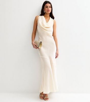 cute simple dresses for graduation Duntery Cowl Neck Long Dress With Sash, Taupe main image 0