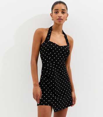 Black Polka Dot Halter Neck Mini Dress