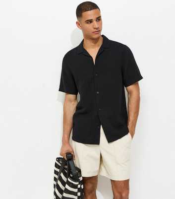 Black Regular Double Cloth Revere Shirt