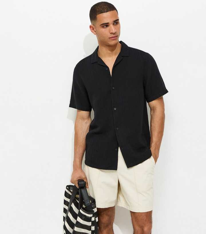 Black Regular Double Cloth Revere Shirt