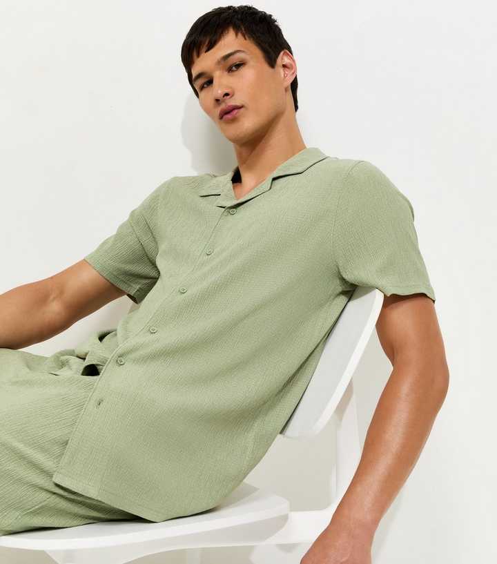 Light Green Short Sleeve Regular Crinkle Shirt