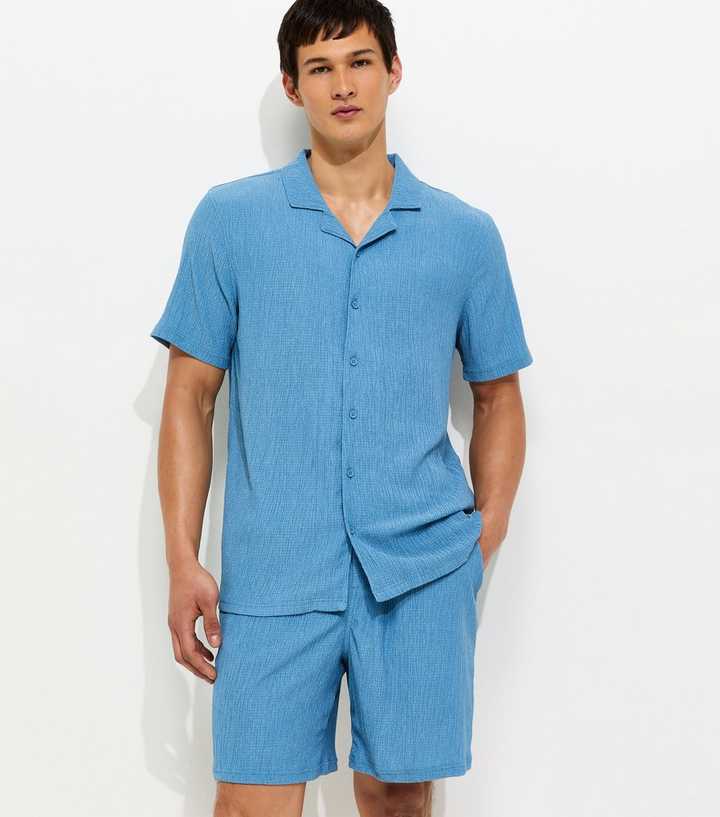 Light Blue Short Sleeve Regular Crinkle Shirt
