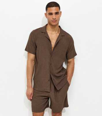 Dark Brown Regular Textured Drawstring Shorts