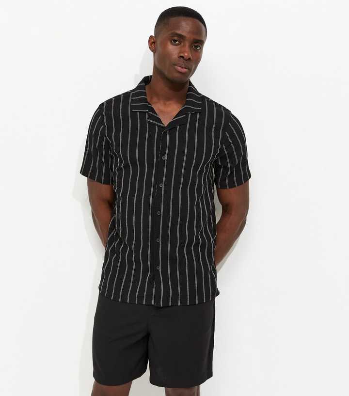 Black Regular Short Sleeve Stripe Knitted Shirt