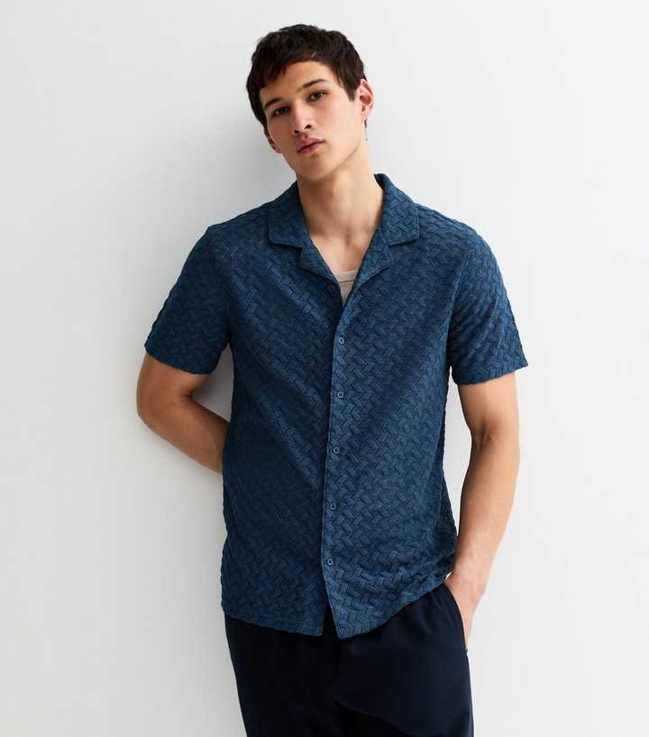 Navy Regular Fit Short Sleeve Chevron Knit Shirt