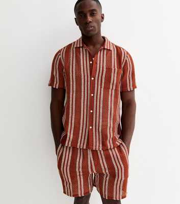 Red Regular Striped Textured Knit Shirt