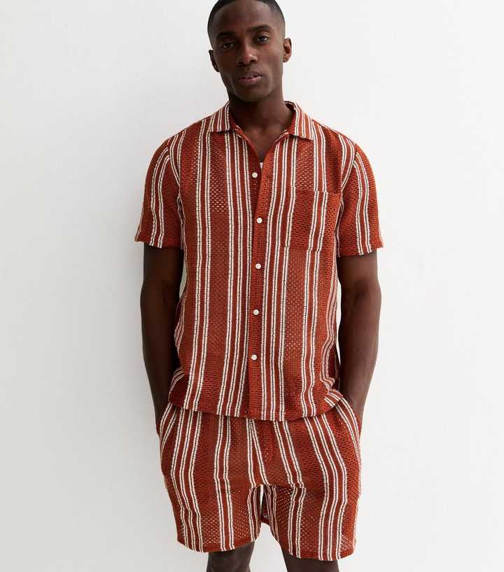 Red Regular Striped Textured Knit Shirt