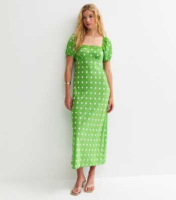 Green Polka Dot Puff Sleeve Midi Dress